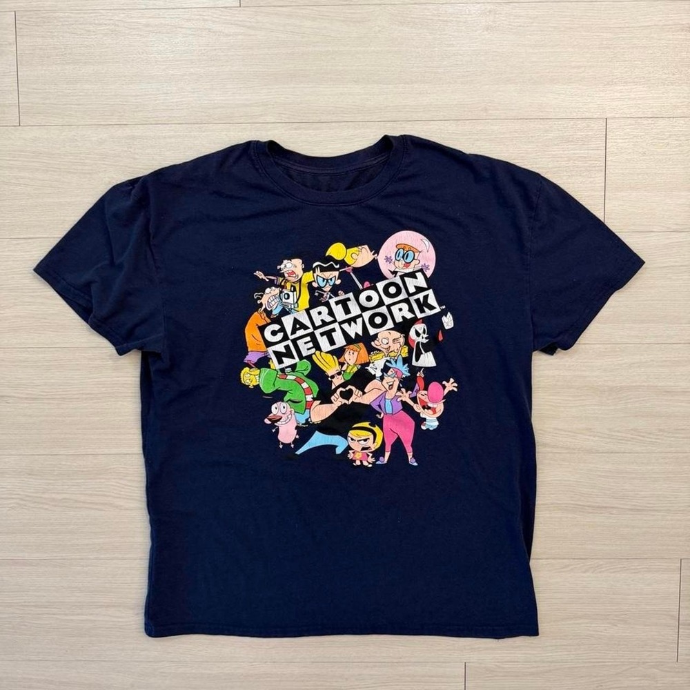 Y2K Cartoon Network Characters Navy Blue Short Sleeve Shirt Mens Size Large
